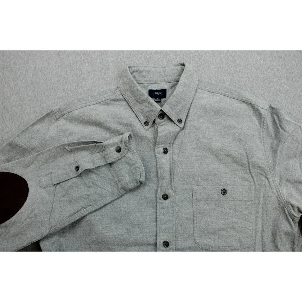 J Crew Shirt Mens Medium Gray 100% Cotton Elbow Patch Pocket‎ Button Down
